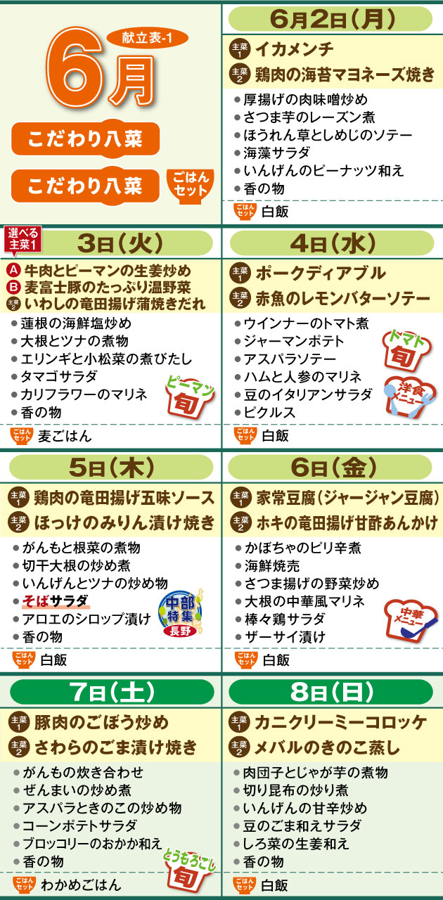 週間献立表