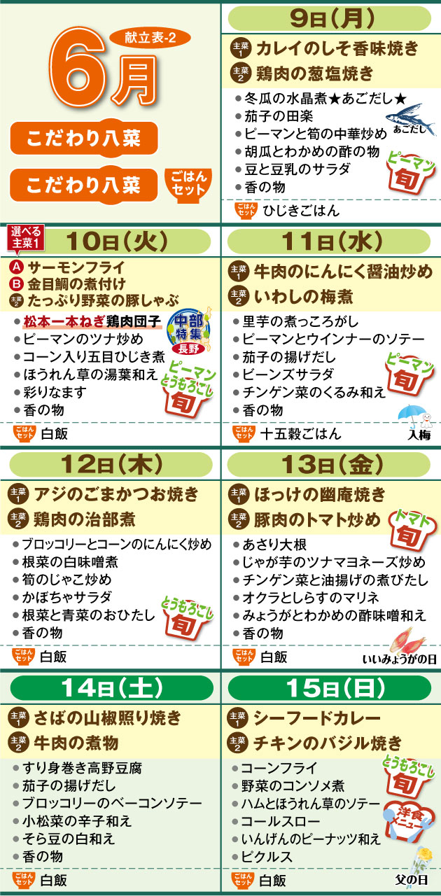 週間献立表