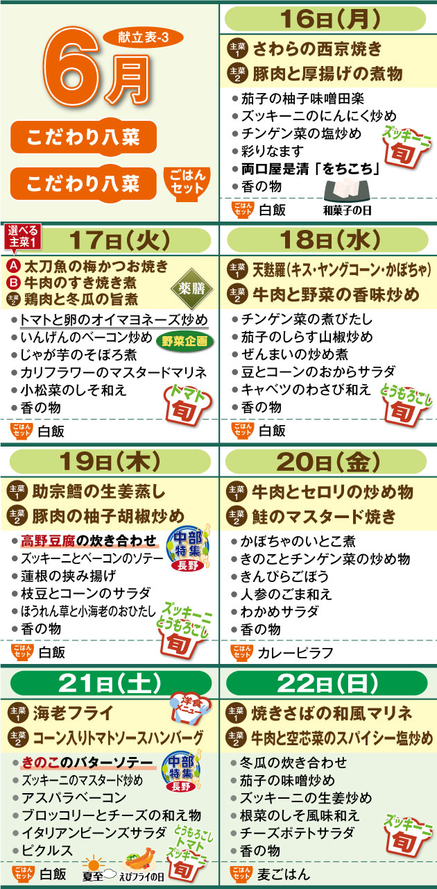 週間献立表