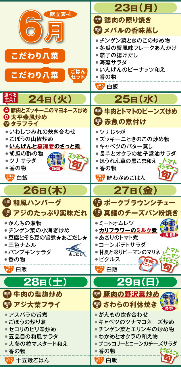 週間献立表