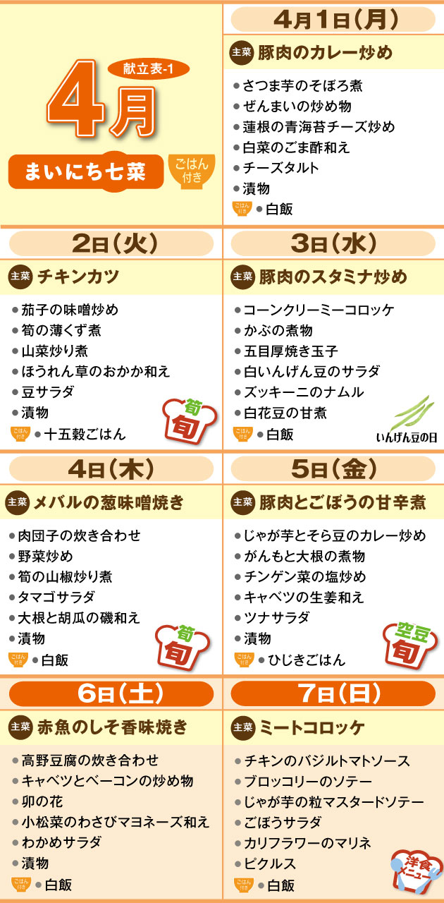 週間献立表