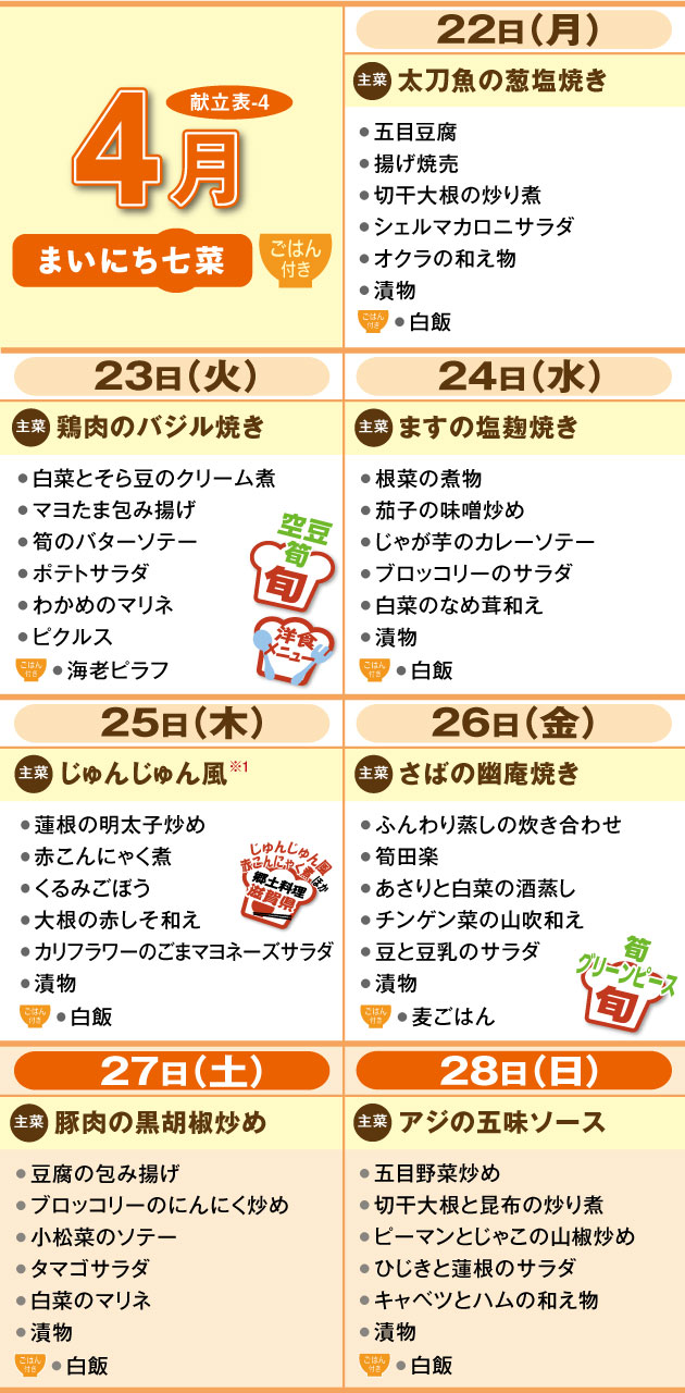 週間献立表